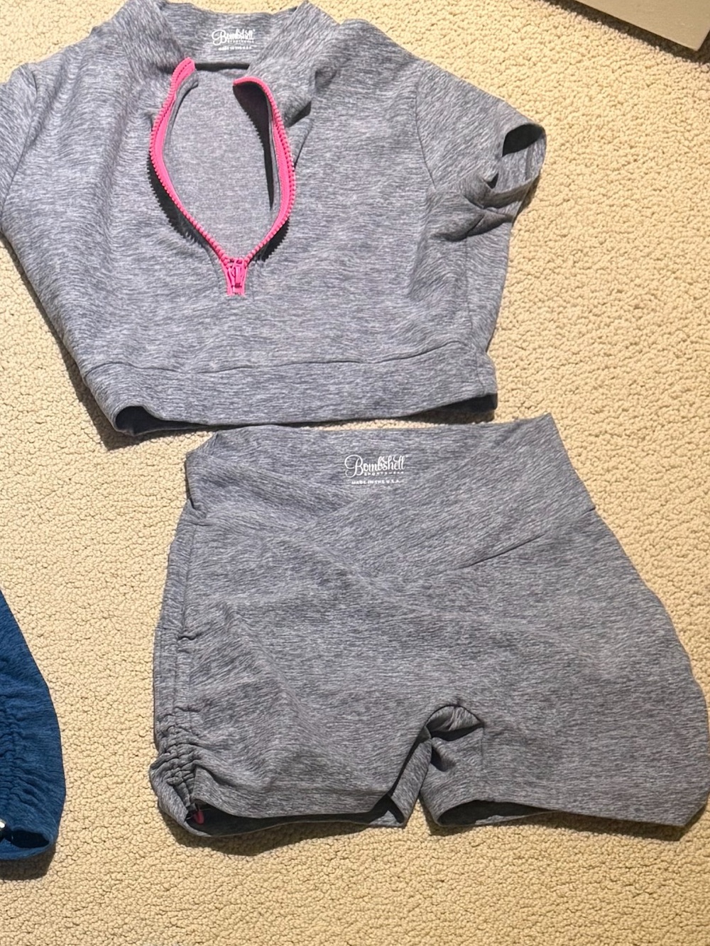 Bombshell Sportswear Gray Active Set with Pink Zip Accent